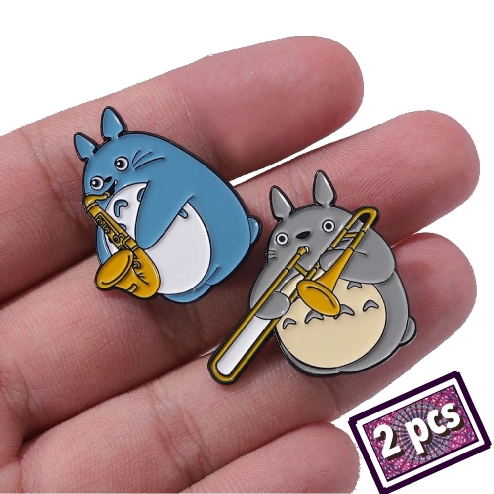 Set of 2 Totoro Music Enamel Pins Musical Instruments Japanese Anime Fan Gifts